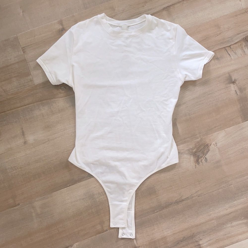 Skims Cotton Jersey Thong Bodysuit in Marble NWOT